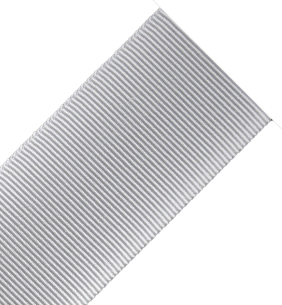 Angled view of a textured white webbing strap.